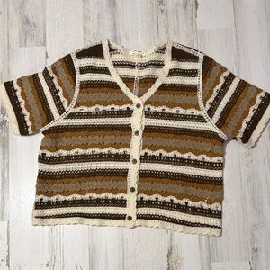 Ultra Pink Brown and Cream Striped Crochet Top